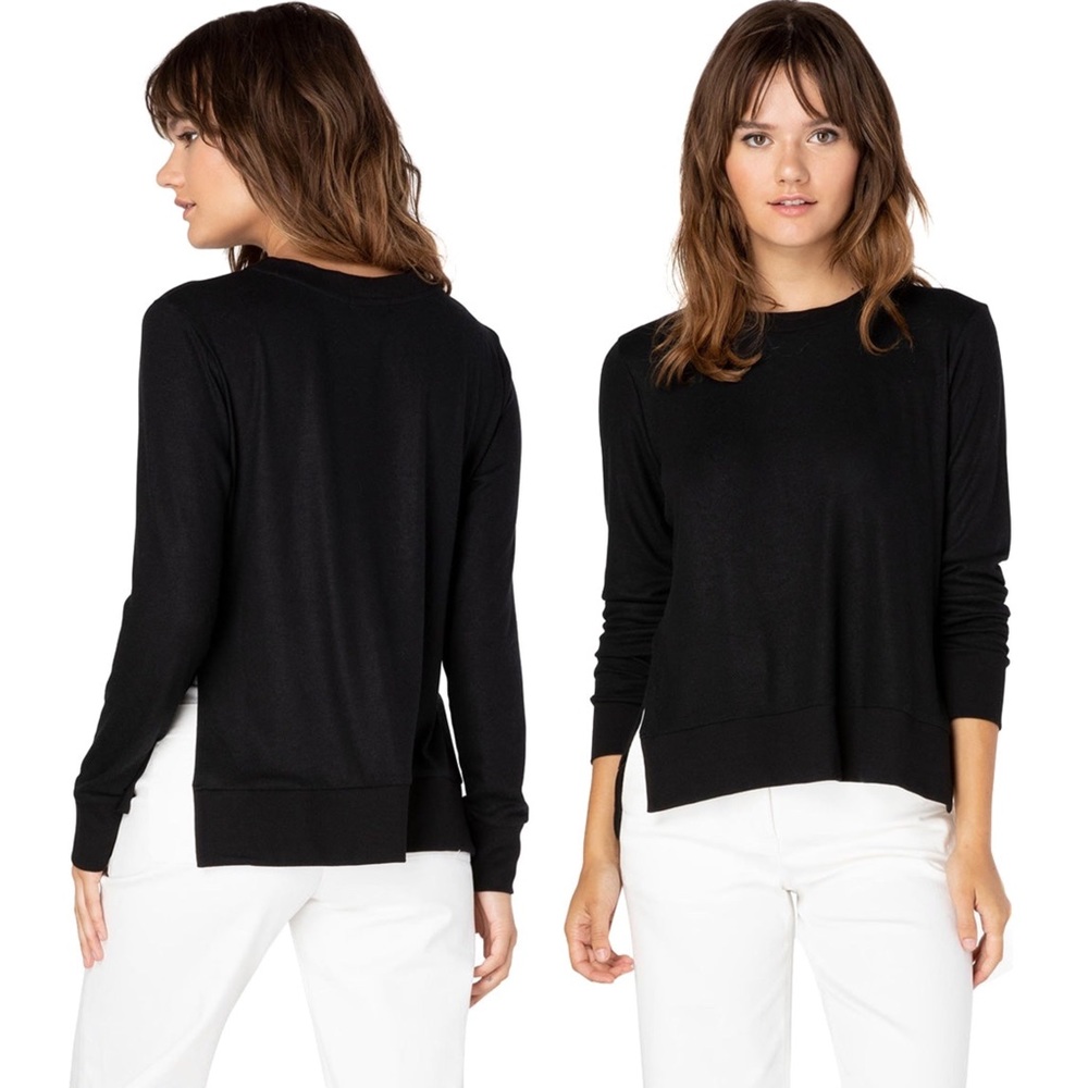 Beyond Yoga Just Chillin Long Sleeve Pullover Medium Black Split Hem Athleisure